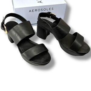 Aerosoles Camilia Black Platform Block Heel Sandals Comfort Slingback 7.5W